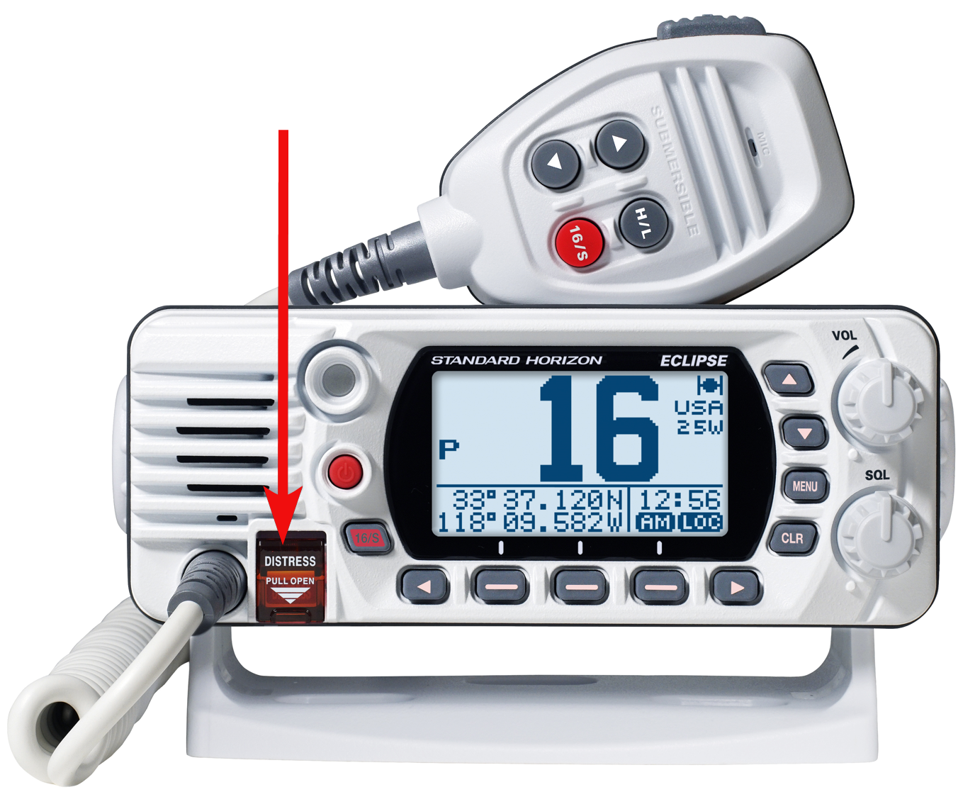 DSC distress knap på VHF radio
